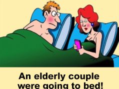 An elderly couple were going to bed