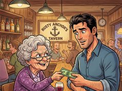 A 75-year-old woman sat at the bar in Rusty Anchor’s Tavern.